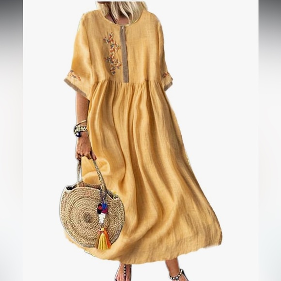 Dresses & Skirts - Women’s Boho floral embroidery swing dress